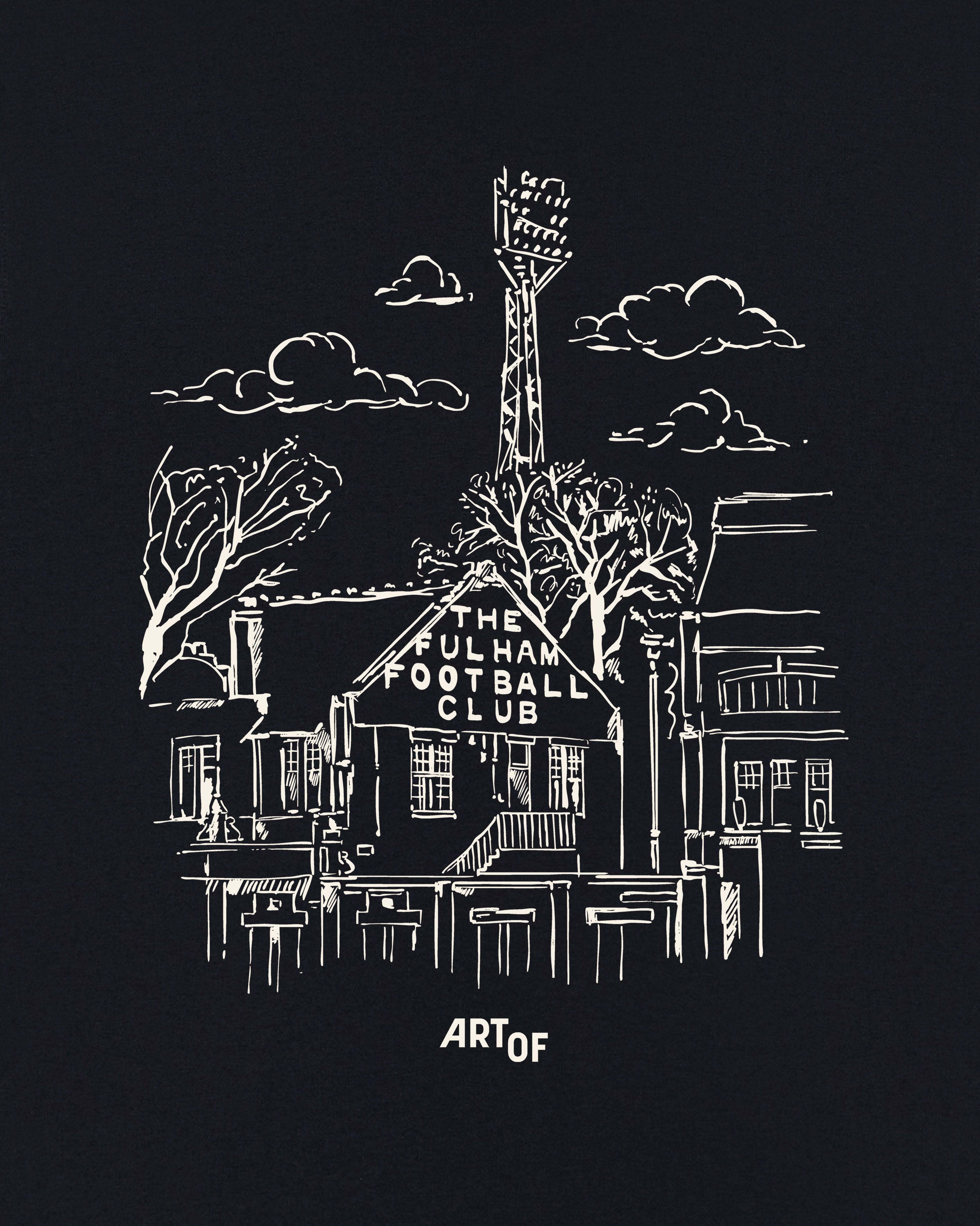 ART OF x Fulham Cottage Pavilion Printed Tee | Black Football T-shirt